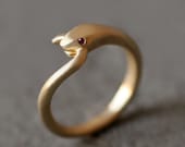 Snake Tail Ring in Brass with Rubies