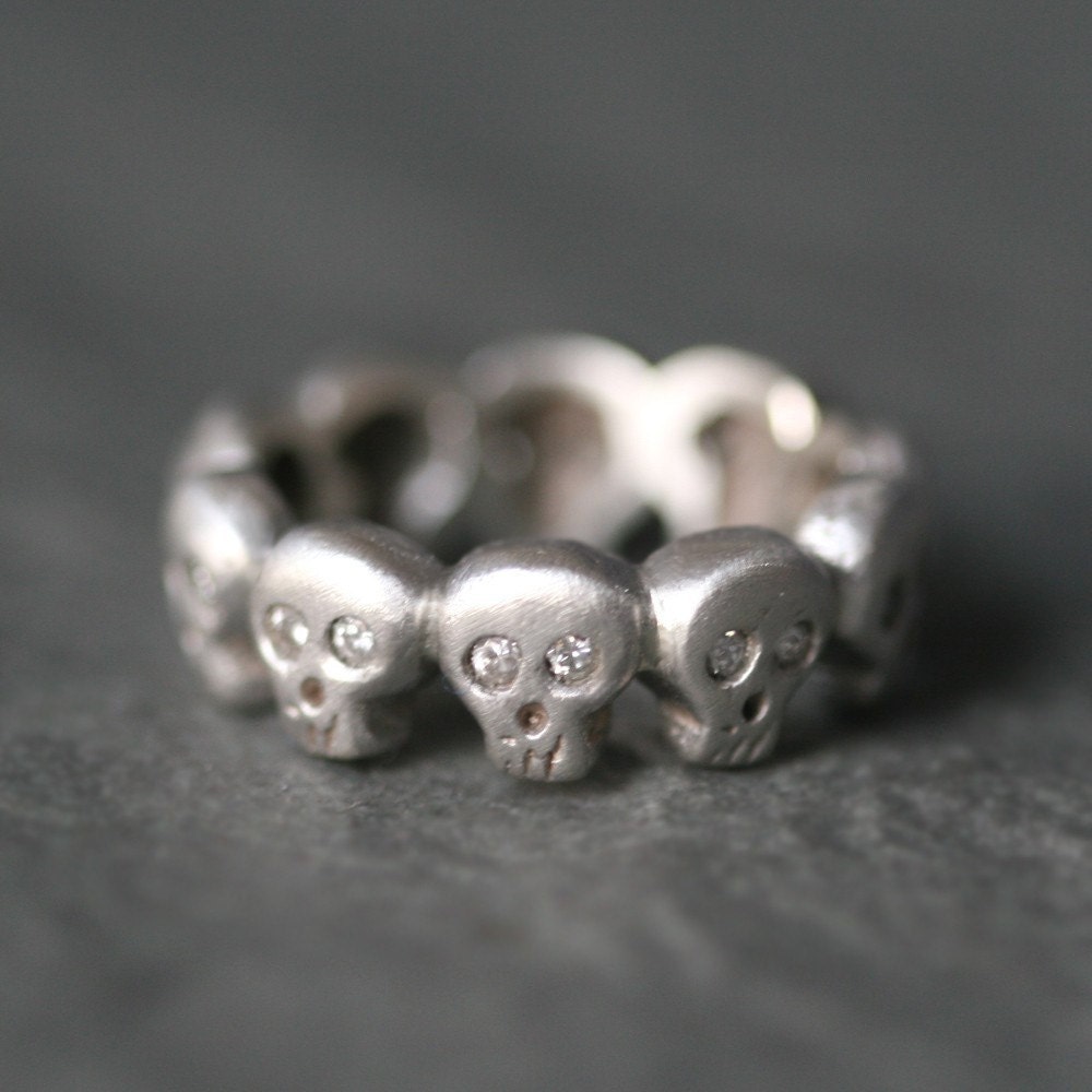 Baby Skull Band Ring in Sterling Silver with Diamonds UNISEX