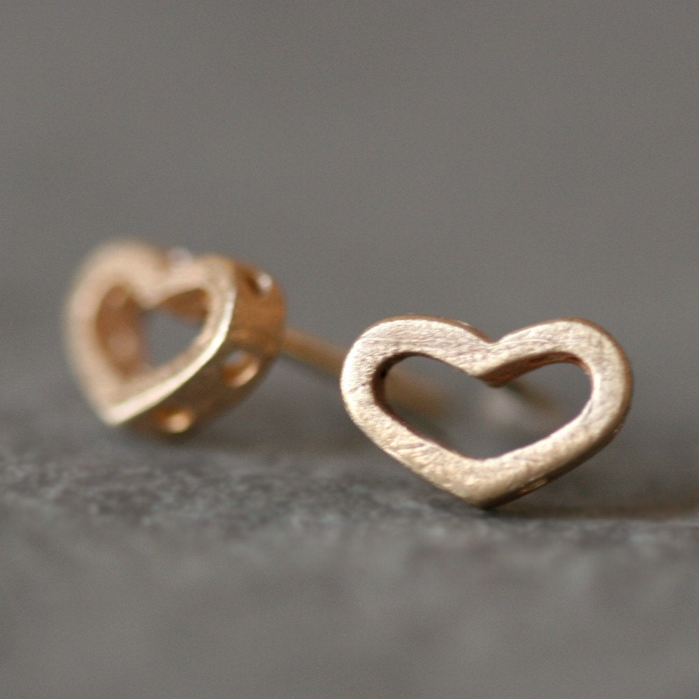 Open Heart Stud Earrings with Holes in 14k Gold