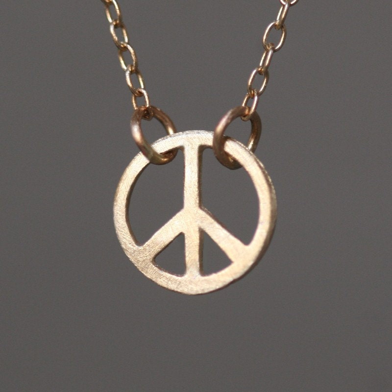 Tiny Round Peace Sign Necklace in 14K Gold