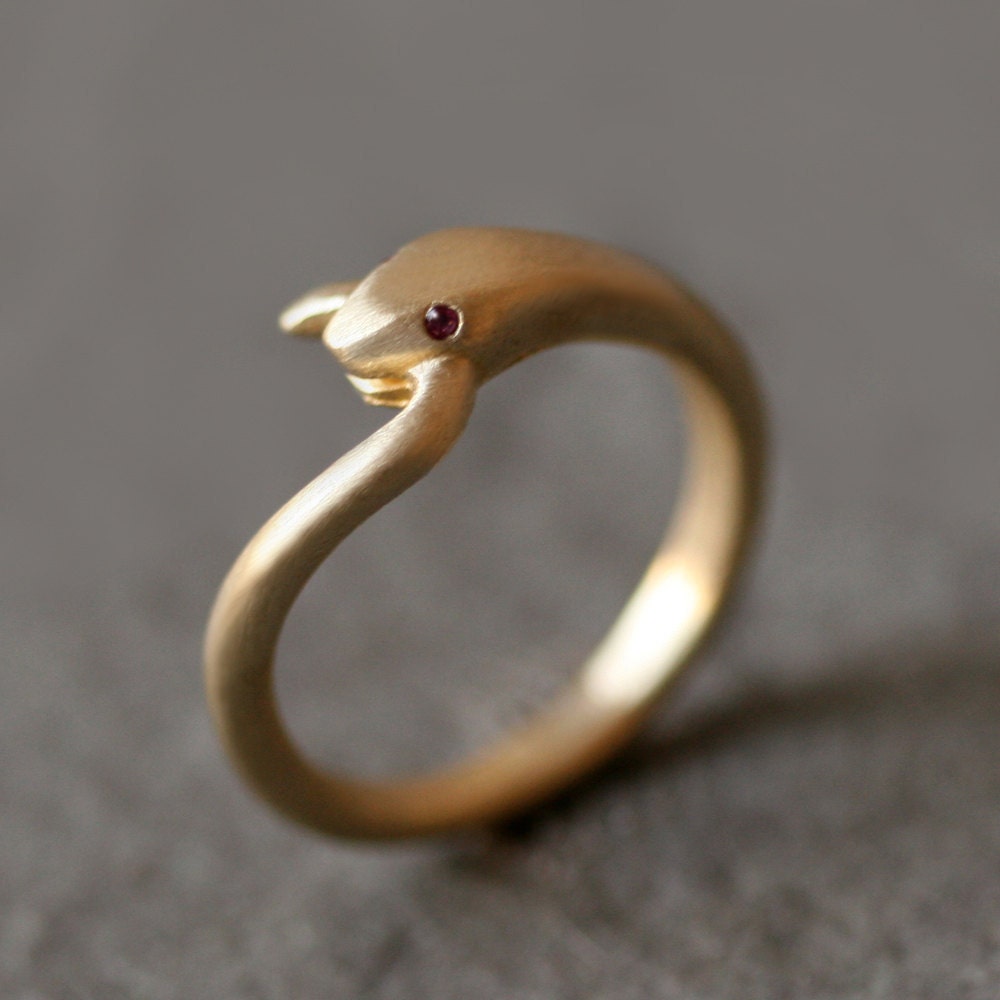 Snake Tail Ring in Brass with Rubies