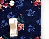 Light Switch Plate Cover - Navy with pink flowers, nature, natural, floral, flower