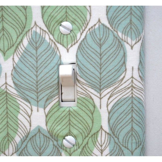 Light Switch Plate Cover, wall decor - blue and green leaves, feathers, nature, natural, whispy, light, earthy