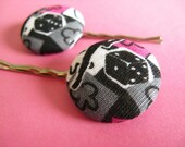 SALE - Dice Hair Pins - Set of 2 Fabric Covered Bobby Pins - Pink and Black