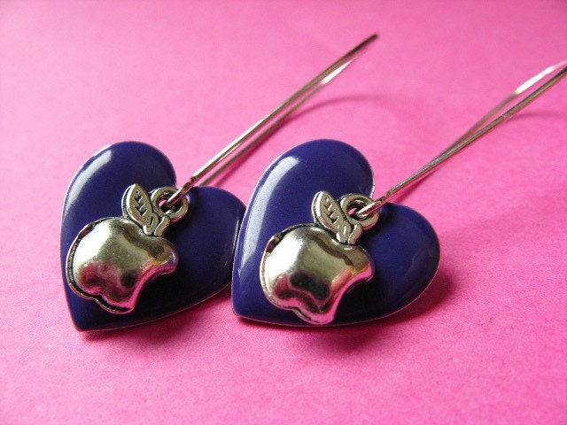 Hearts and Apples - Purple Heart  and Apple Earrings