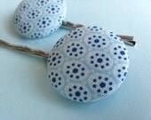 Tilda Lotus Flower Hair Pins - Set of 2 Fabric Covered Bobby Pins - Blue