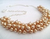 Beaded Necklace, Cluster Pearl Beaded Necklace, Bridal Jewelry, Champagne Gold Pearl Bridal Jewelry, Cluster Necklace, Bridesmaid Gift