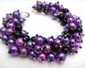 Bridesmaid Jewelry, Purple and Black Pearl Beaded Bracelet, Cluster Bracelet, Pearl Bracelet, Bridesmaid Gift - Jewelry By Kim Smith