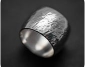 Wheat - Wide Sterling Hammered Silver Band - Size 7