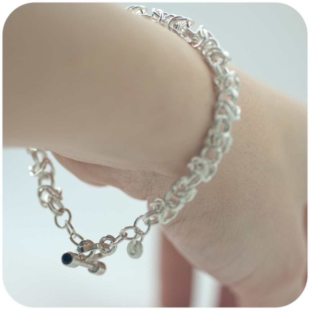Byzantine Weave Bracelet with Sapphires - Sterling Silver