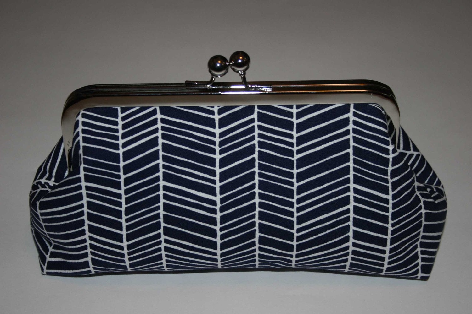 Navy and Ivory Herringbone Clutch Purse