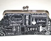 Clutch Purse Black and Cream French Parisian Labels Clutch Handbag