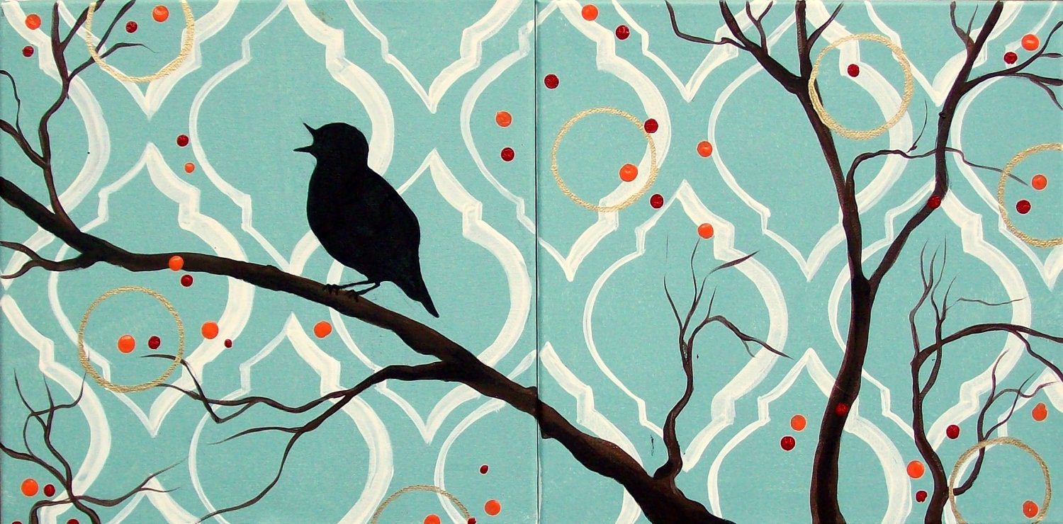 Original Bird Painting.......Abstract Contemporary Modern Art Diptych by HD Greer
