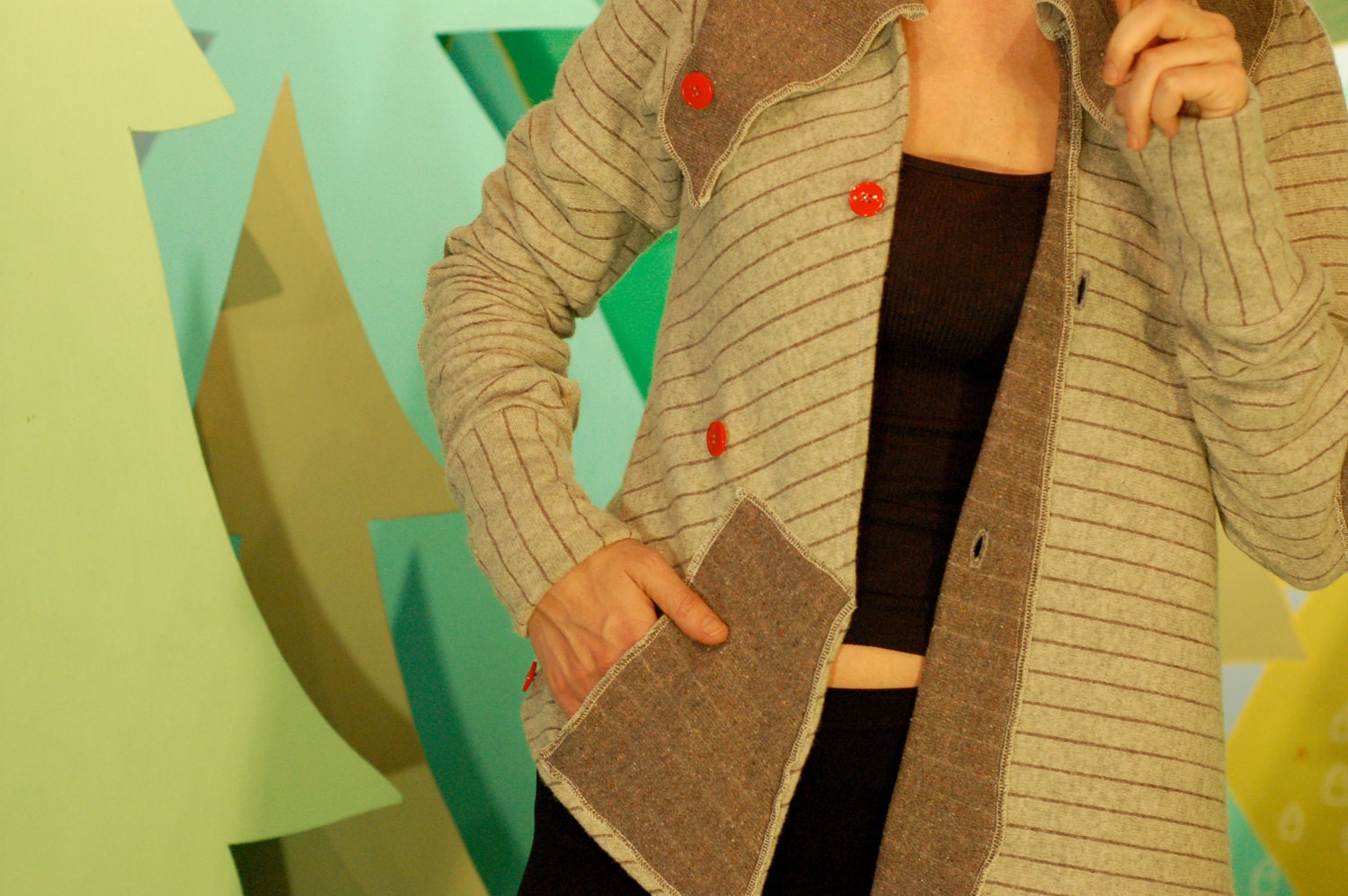 better than your boyfriend's cardigan jacket--asymmetrical buttoned sweater with pocket and adjustable collar.