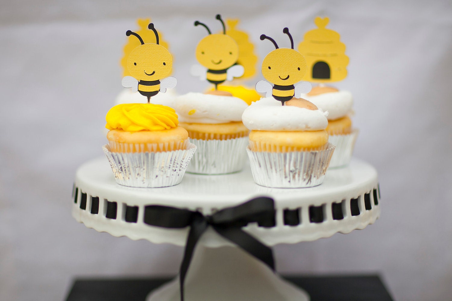 Bumble Bee and Beehive Cupcake Toppers Set of 12
