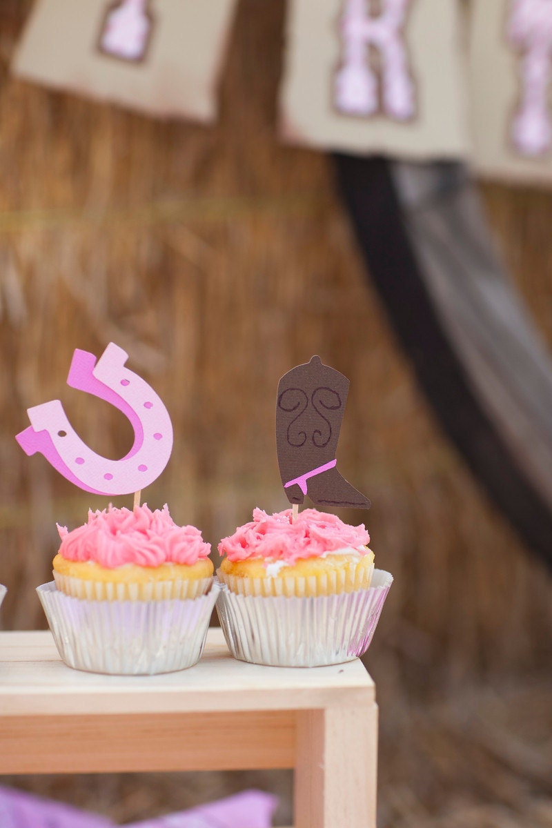 Giddy Up Cowgirl Cupcake toppers Set of 12 - Handmade