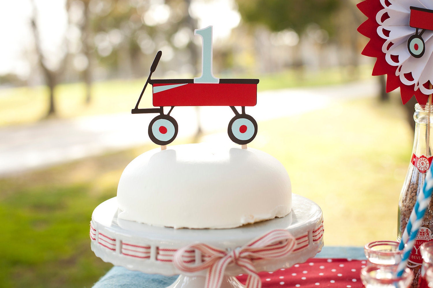 Little Red Wagon and Age number Cake Topper - You choose colors and age