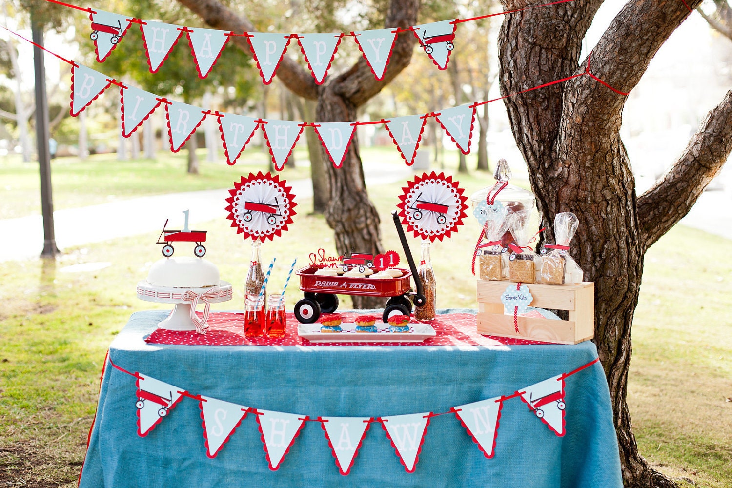 Little Red Wagon and Age number Cake Topper - You choose colors and age
