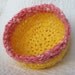 Pink Lemonade Rag Basket - Crochet Fabric Strips Spring Colors Yellow Pink Coral