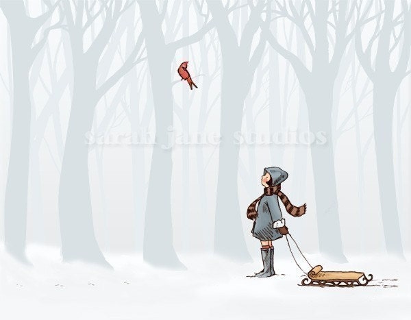 Children's Wall Art Print - Winter Cheer - 8x10 - Girl Kids Nursery Room Decor
