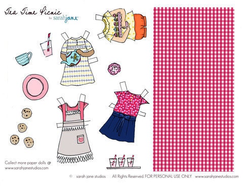 Paper Dolls - PDF Printable - Summer Picnic - 6 dolls and outfits