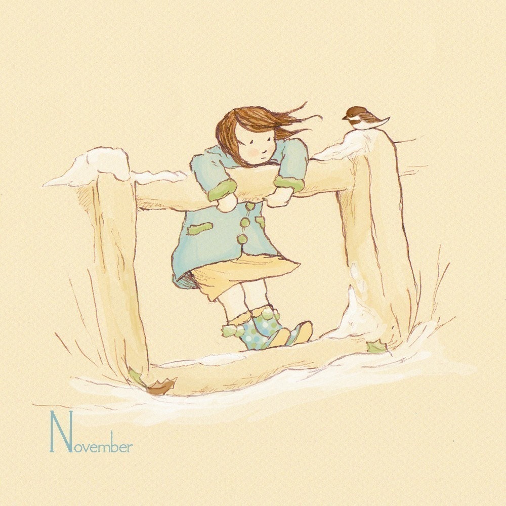 Children's Wall Art Print - November's Friend - 8x8 - Girl Kids Nursery Room Decor