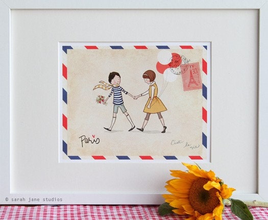Children's Wall Art Print - Paris - 8x10 - Boy & Girl Kids Nursery Room Decor