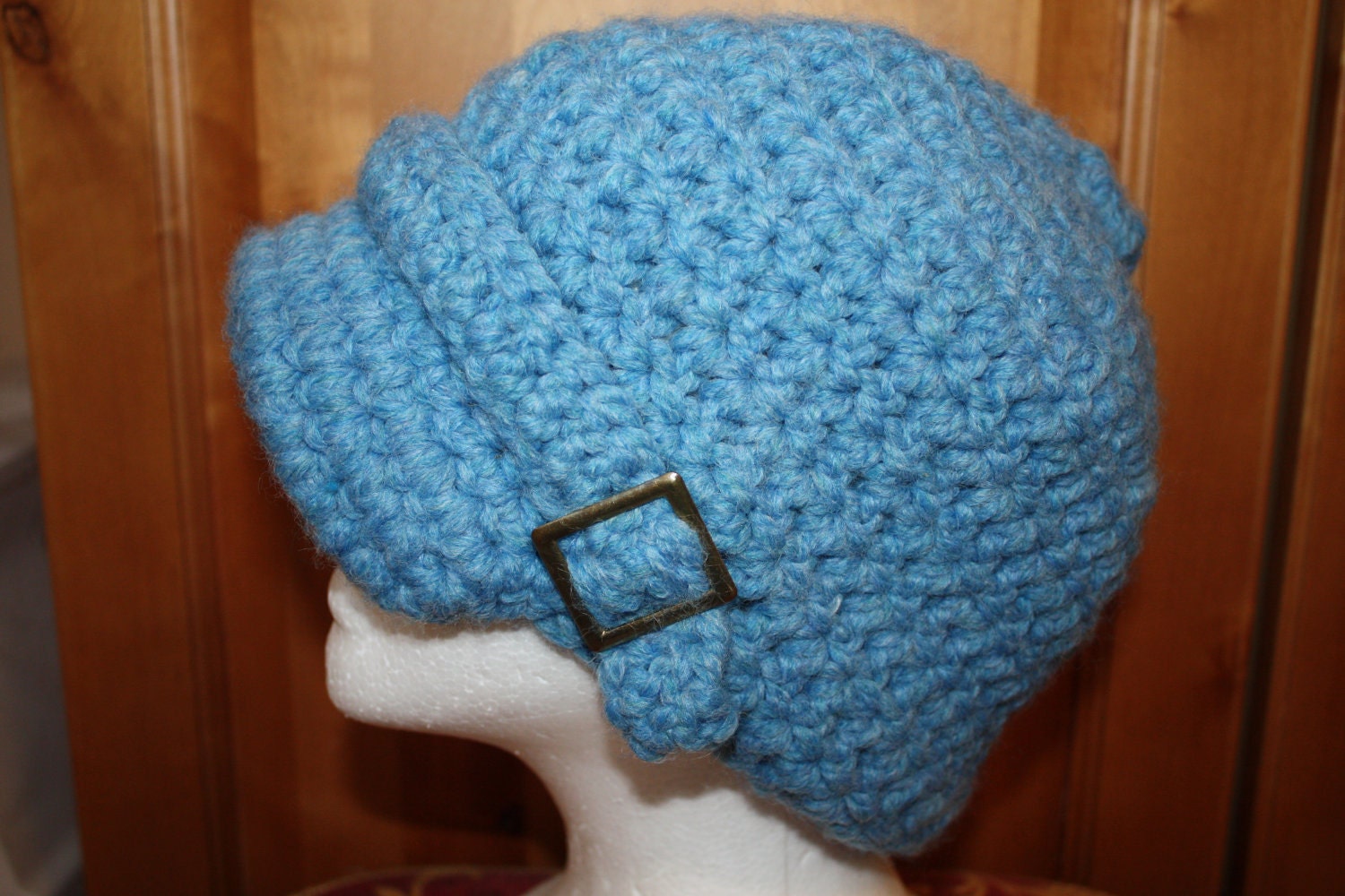 Newsboy hat, Crochet, Sky Blue super chunky teen - adult, buckle band
