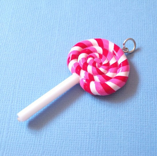 Sweet lollipop candy Charm / Pendant (red-pink-white)