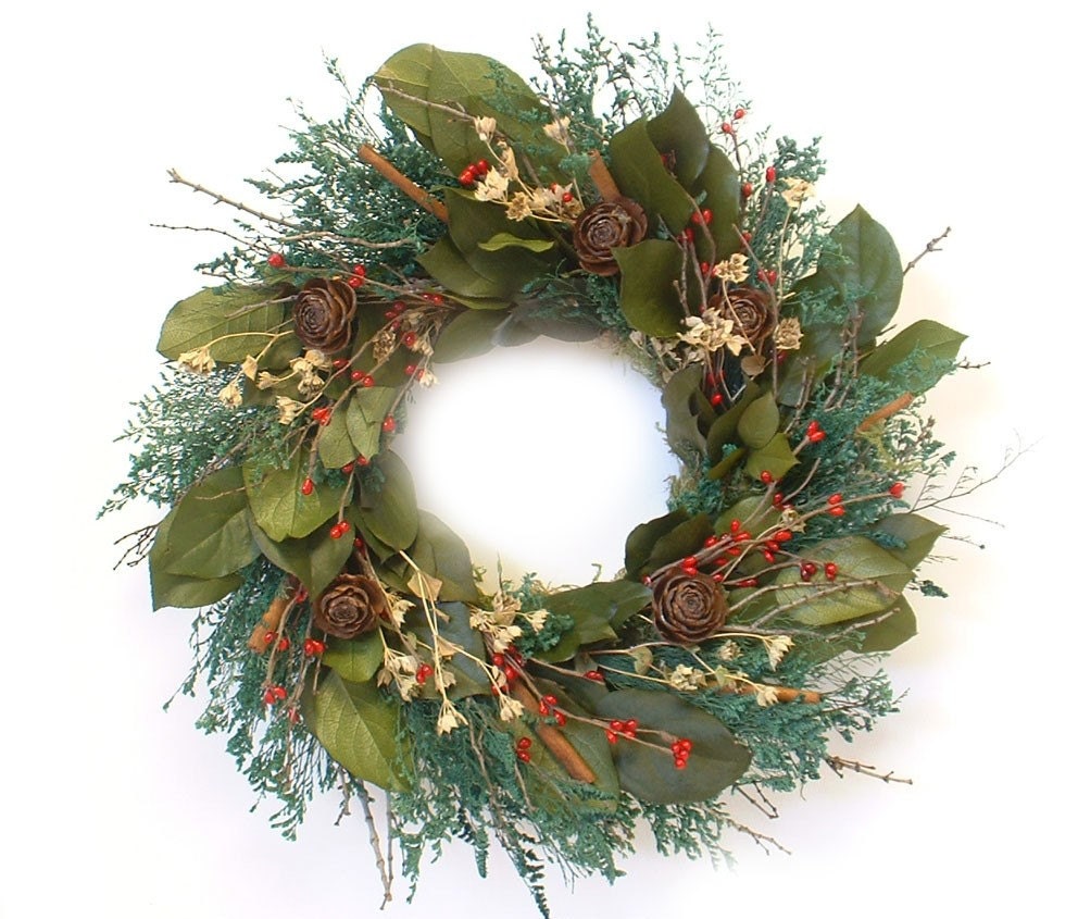 Northwest Christmas red green white dried flower wreath