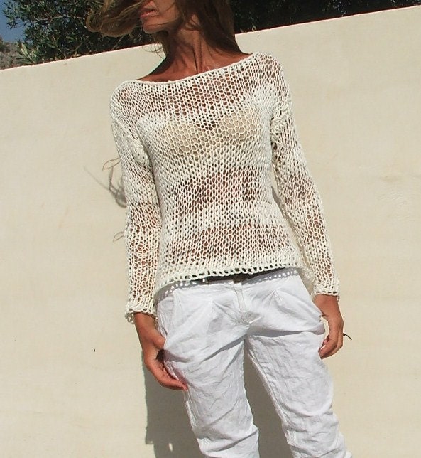 white sweater / White cotton mix summer sweater 1 - 2 left in this shade