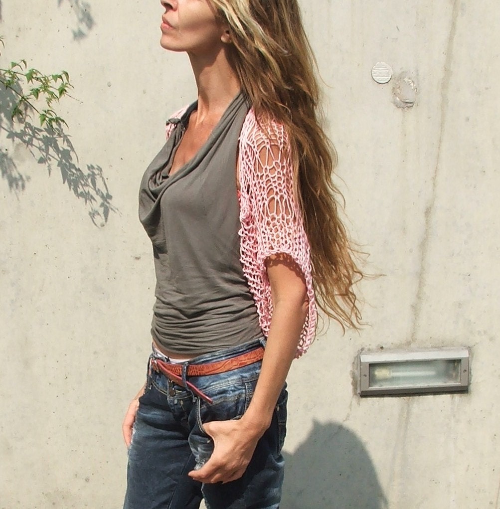 pink cotton shrug /  Soft  pink Loose weave cotton shrug Ltd Edition in this shade