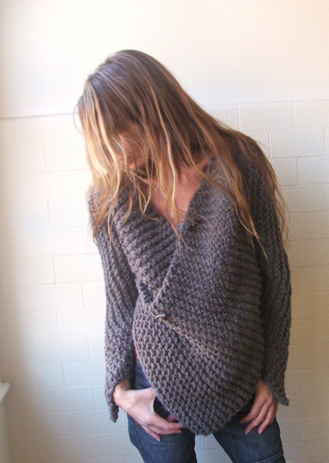 Brown Chunky Wraparound jacket / cardigan sweater LAST ONE in this shade