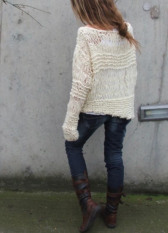 White sweater / ivory sweater / Ivory cream sweater asymmetrical Version2 oversized grunge sweater Ltd Edition