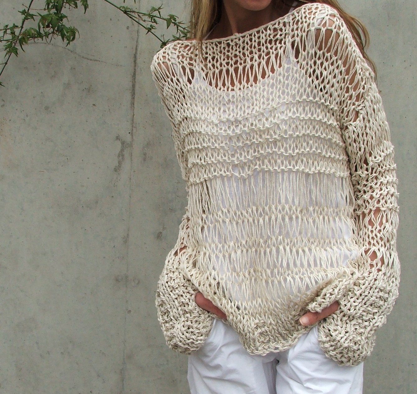 cream sweater cotton and linen summer grunge sweater iLE AiYE Exclusive range LTd Edition - 2- 3 left in this yarn