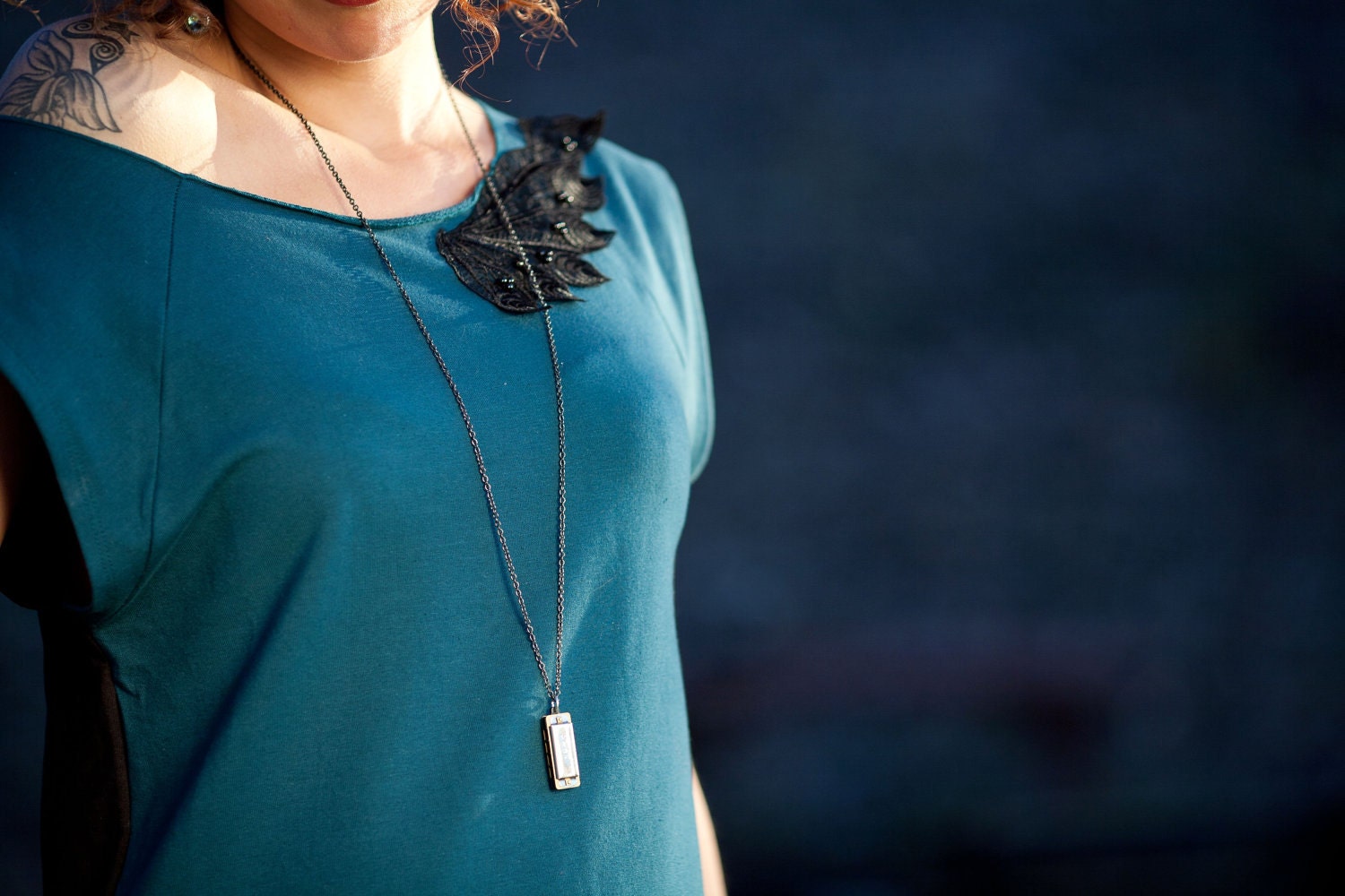 Harmonica and Oxidized Brass Necklace