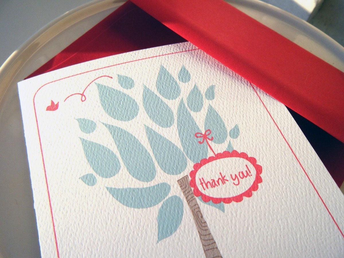 Funky Tree and Bird Thank You Cards or Personalized Stationery and Sticker Gift Set