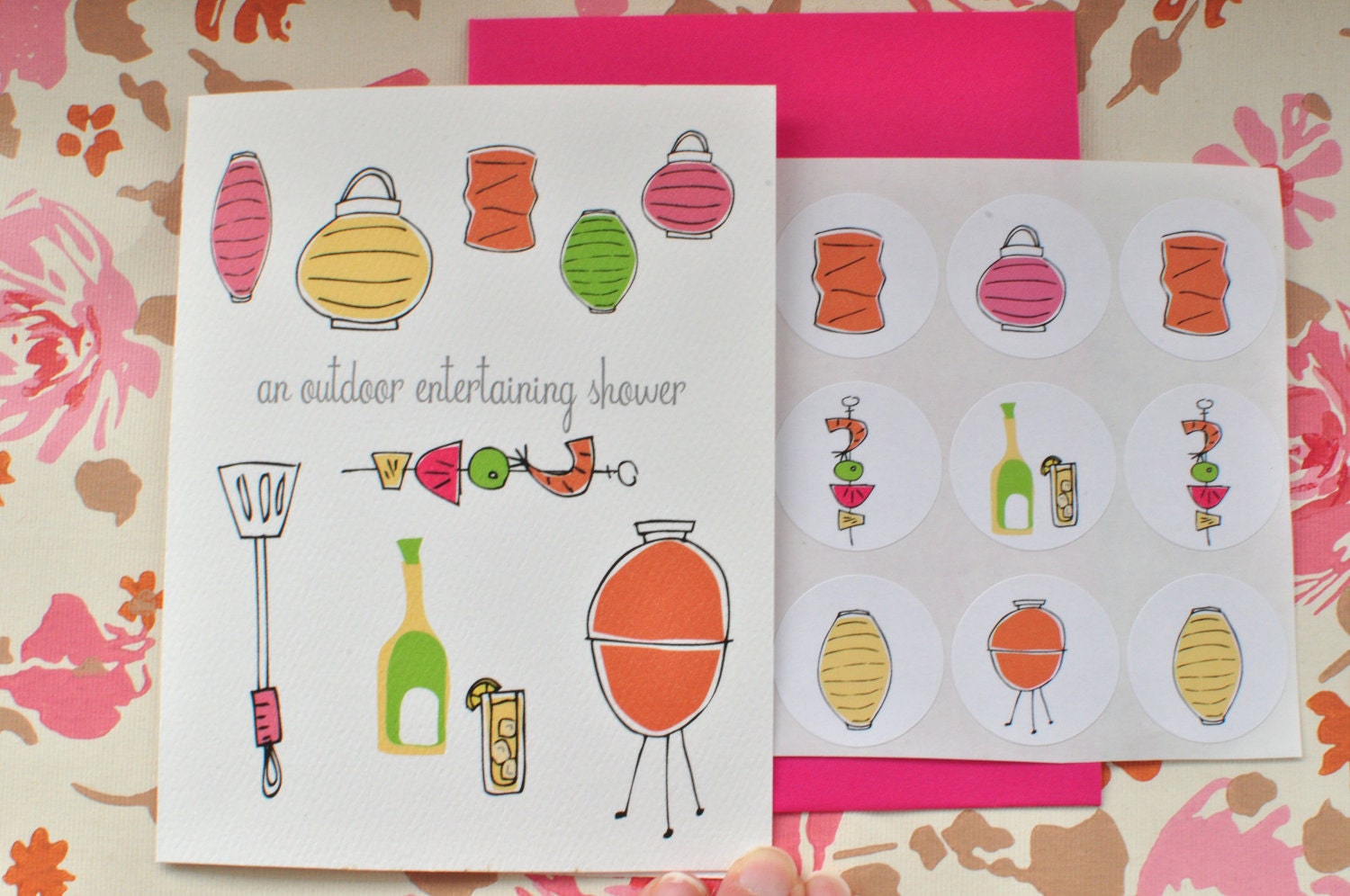 Outdoor Entertaining Custom Bridal or Couple Wedding Shower Invitation with Stickers