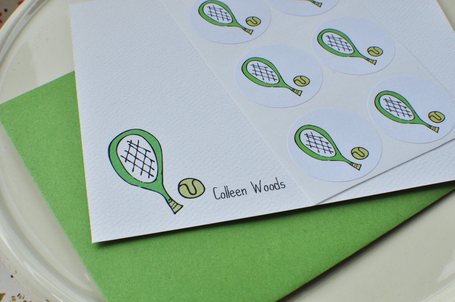 Tennis Personalized Custom Stationery Cards Gift Set with Stickers
