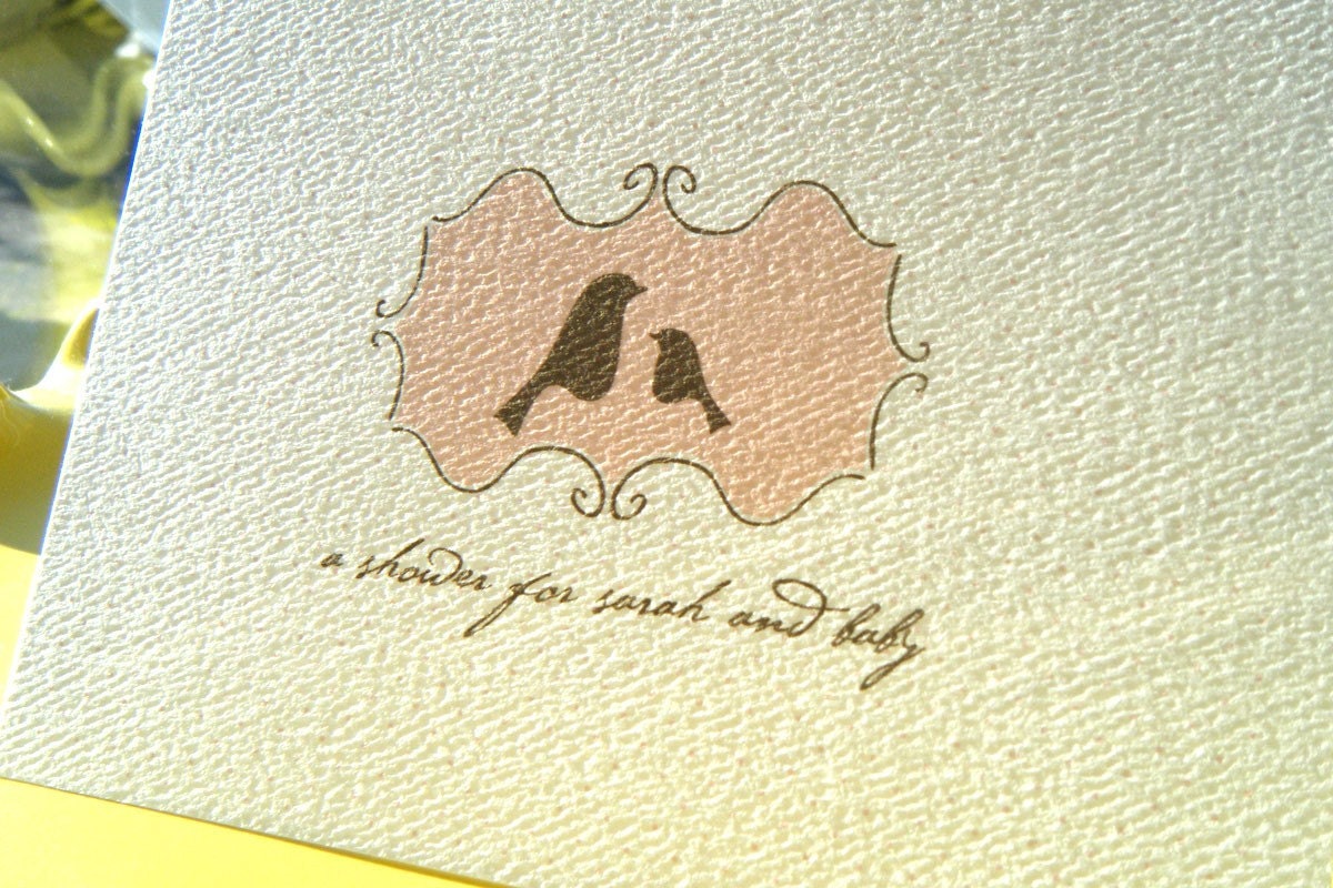 Mama and Baby Bird Custom Personalized Baby Shower Invitation Set