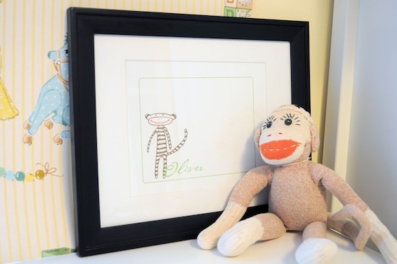 Sock Monkey Personalized Art Print