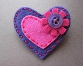 Flowering Hearts in Purple and Pink - felt brooches