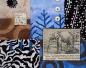 Essentials of Geography IV - Original Mixed Media Fiber Collage Blue Brown Black Elephant