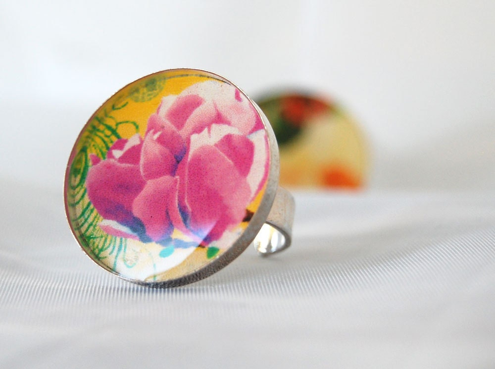 Finding Grace Art Ring - Magnolia - Adjustable Ring - resin
