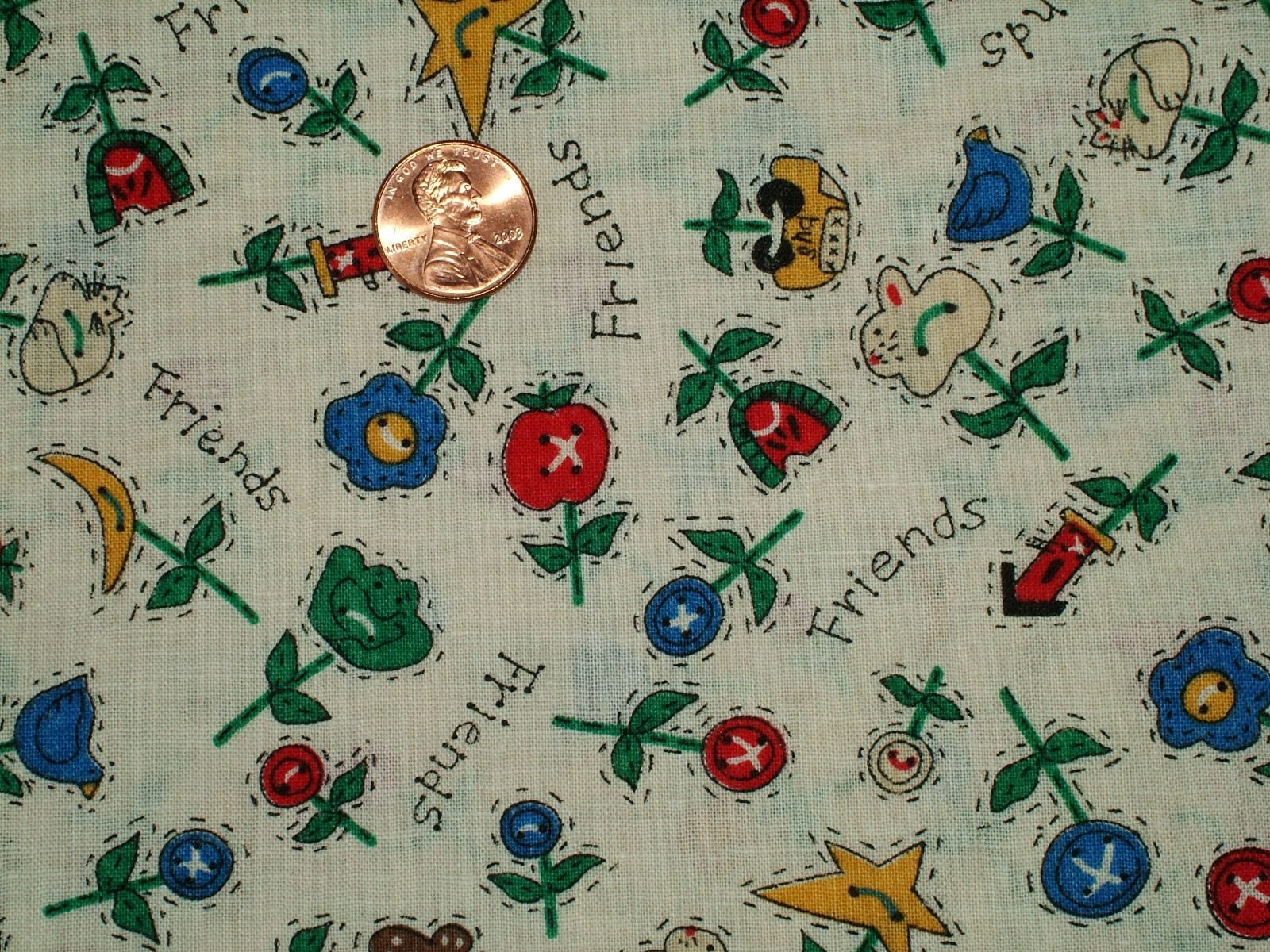 Light Cream Homegrown Friends Print Fabric, 1 yard