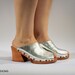 Reserved. Vintage Chunky Heels Clogs / Silver Leather Carnival Platforms / size 8.5 - 9, EUR 39.5