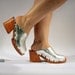 Reserved. Vintage Chunky Heels Clogs / Silver Leather Carnival Platforms / size 8.5 - 9, EUR 39.5