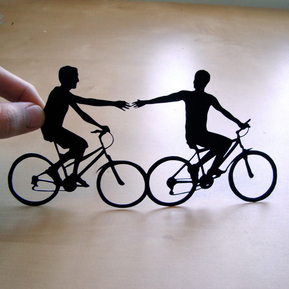 First Anniversary Cut Paper - Gay Men Couple on Bikes- 8x10