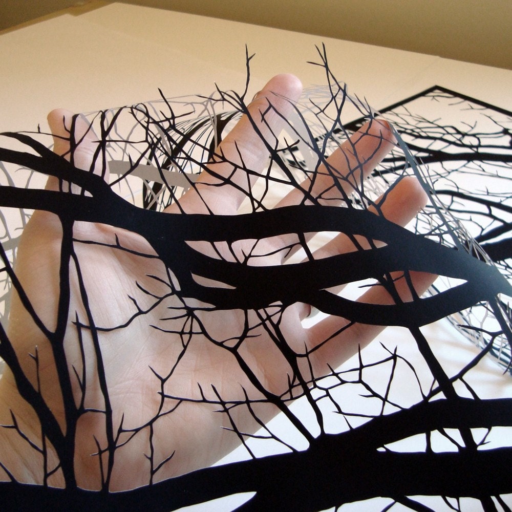 Branches 2: 18x24 Hand-Cut Paper Art, framed and one-of-a-kind