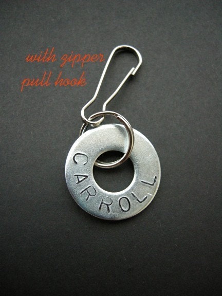 Hand Stamped Personalized Washer Keyring Zipper pull